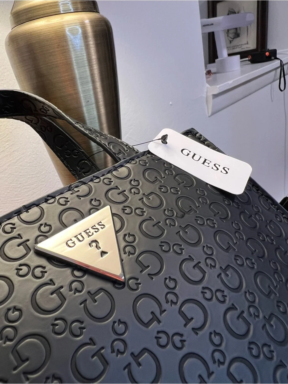 GUESS Black Embossed Logo Mini Satchel Crossbody Bag